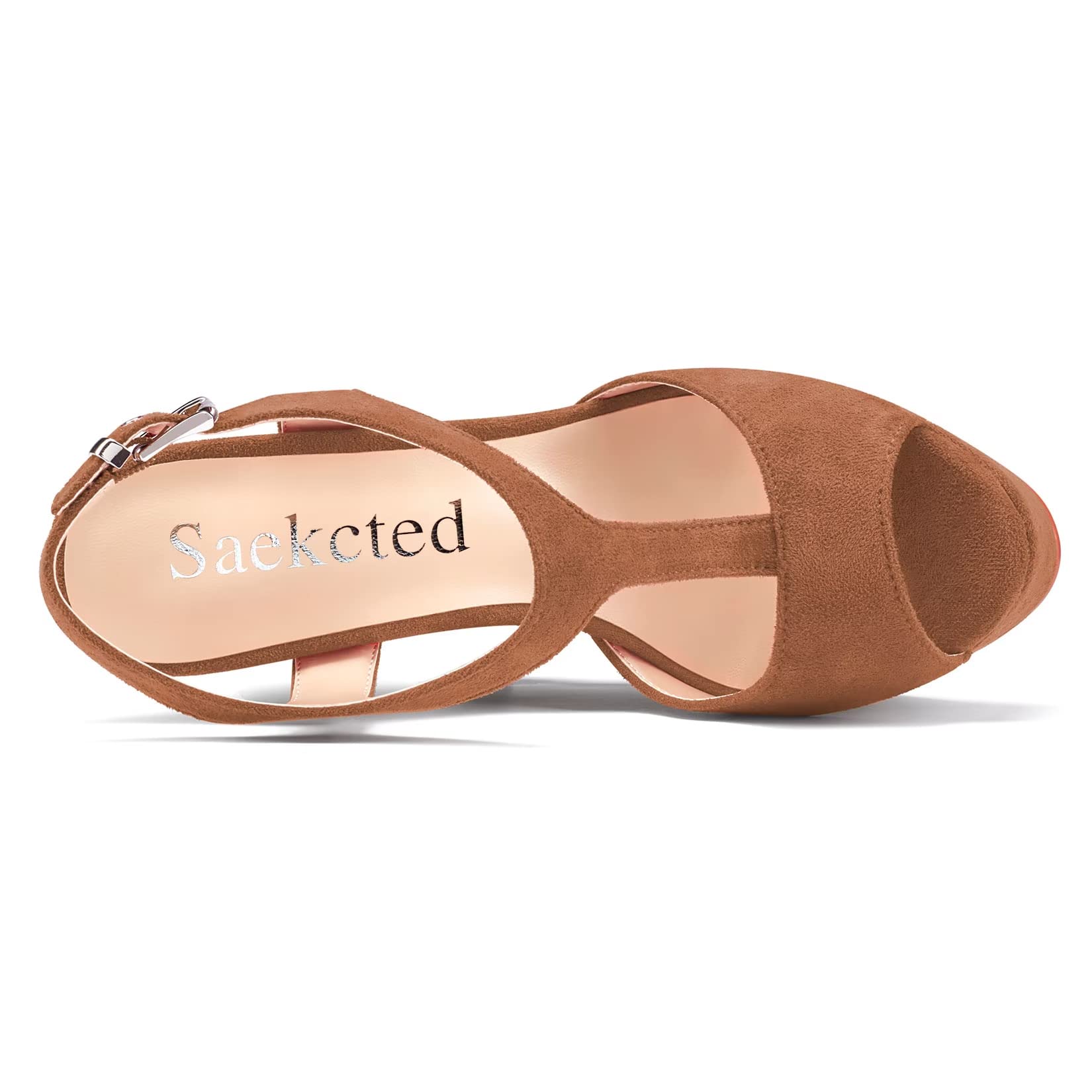 Saekcted Mujer Alto High cuña esparto Plataforma Heel Abierta Punta Sandalias T-strap Correa Tobillo Cierre con Hebilla Fiesta Dress Cute Zapatos