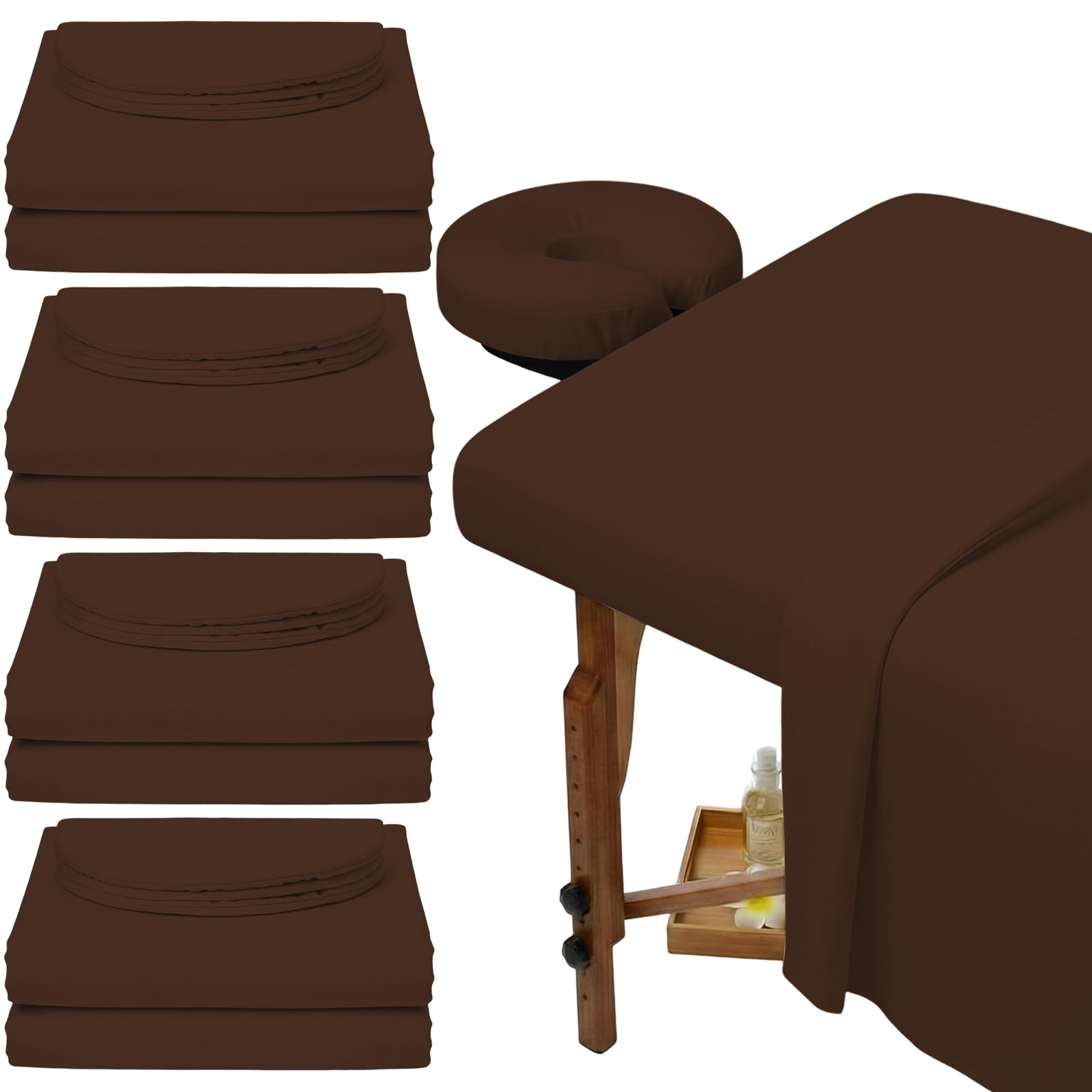 Oudain 4 Sets Soft Microfiber Massage Table Sheets Set Bulk 3 Piece Set Includes Massage Table Cover, Massage Fitted Sheet, and Massage Face Rest Cover (Chocolate)-image-46