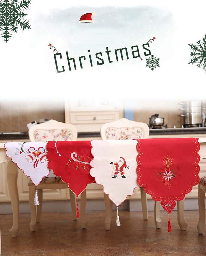 Runner Natalizio In Lino Ricamato Con Frange 180x35 Cm | Motivo Alce | Tovaglia Da Tavolo Decorativa