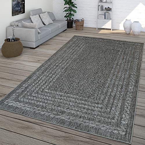 TT Home In- & Outdoor-Teppich, Flachgewebe Mit Skandi-Design Und Sisal-Optik In Grau, Größe:80x150 cm