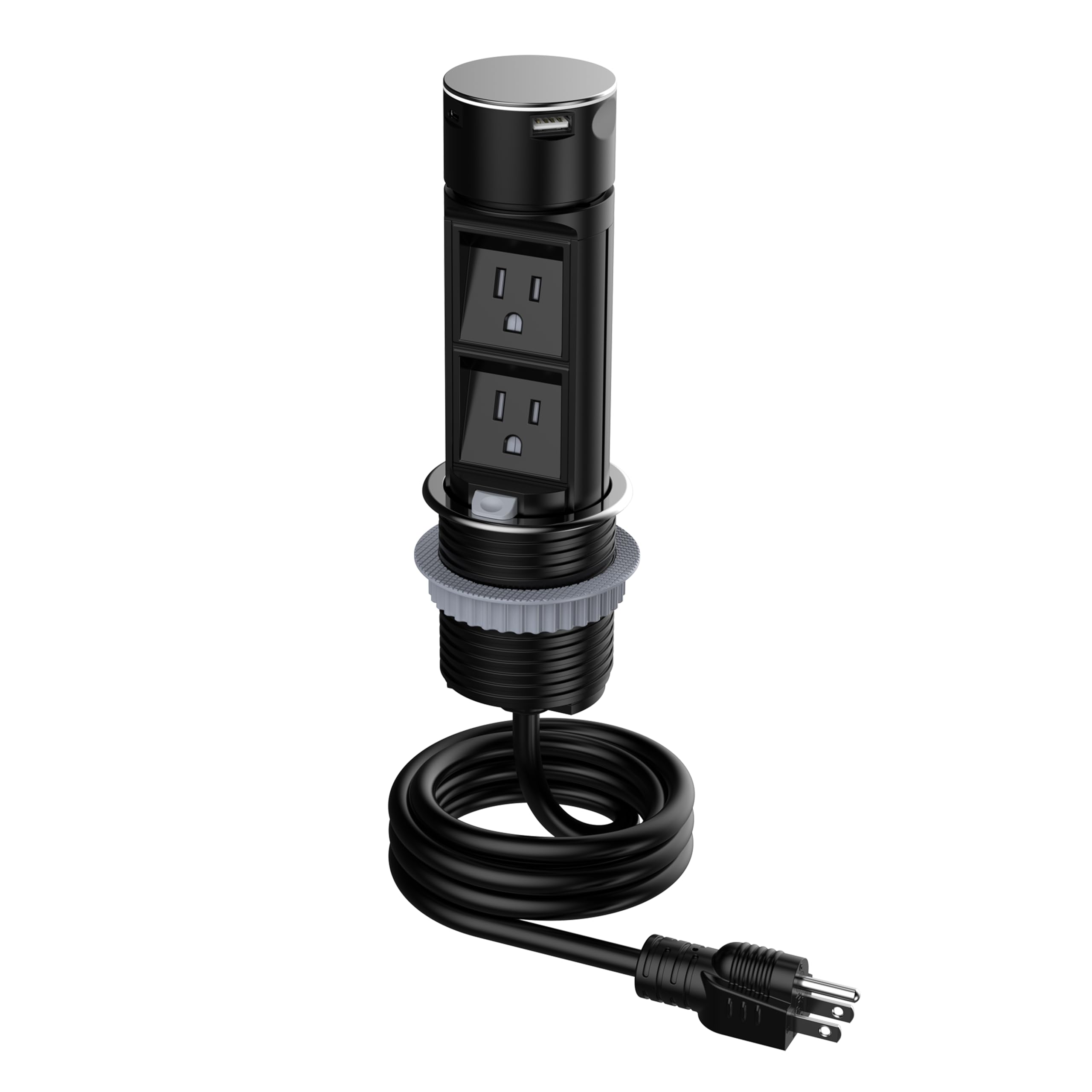 Link2Home Space Saver Pop Up Outlet, 2 Power Outlets, 2 USB Ports A/C 2.4 Amp, Splash Resistant, Overload Protection, Stainless