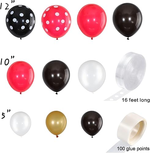 Miniatura 2 de Gejoy Kit de arco de guirnalda de globos de ratón 117, negro, rojo, blanco, oro/rosa, rojo, rosa, arco y tira para fiesta temática, baby shower,