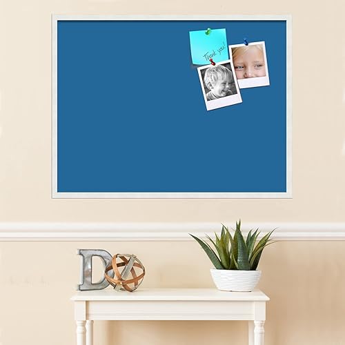 Miniatura 3 de PinPix Tablero de anuncios de corcho de 40 x 30 pulgadas. Este tablero decorativo enmarcado viene con diseño pastel azul marino y marco blanco