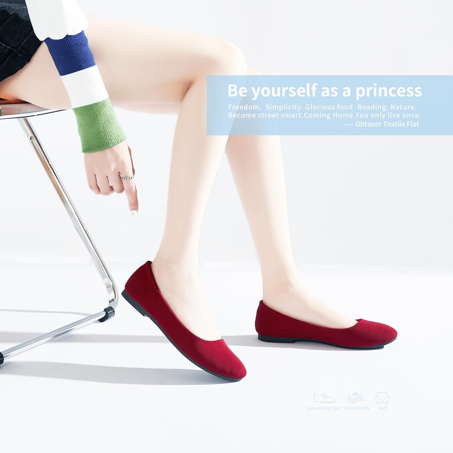 Obtaom Round Toe Women Flat Shoes Slip on Girls Dress Black Ballet Flats - Image 6