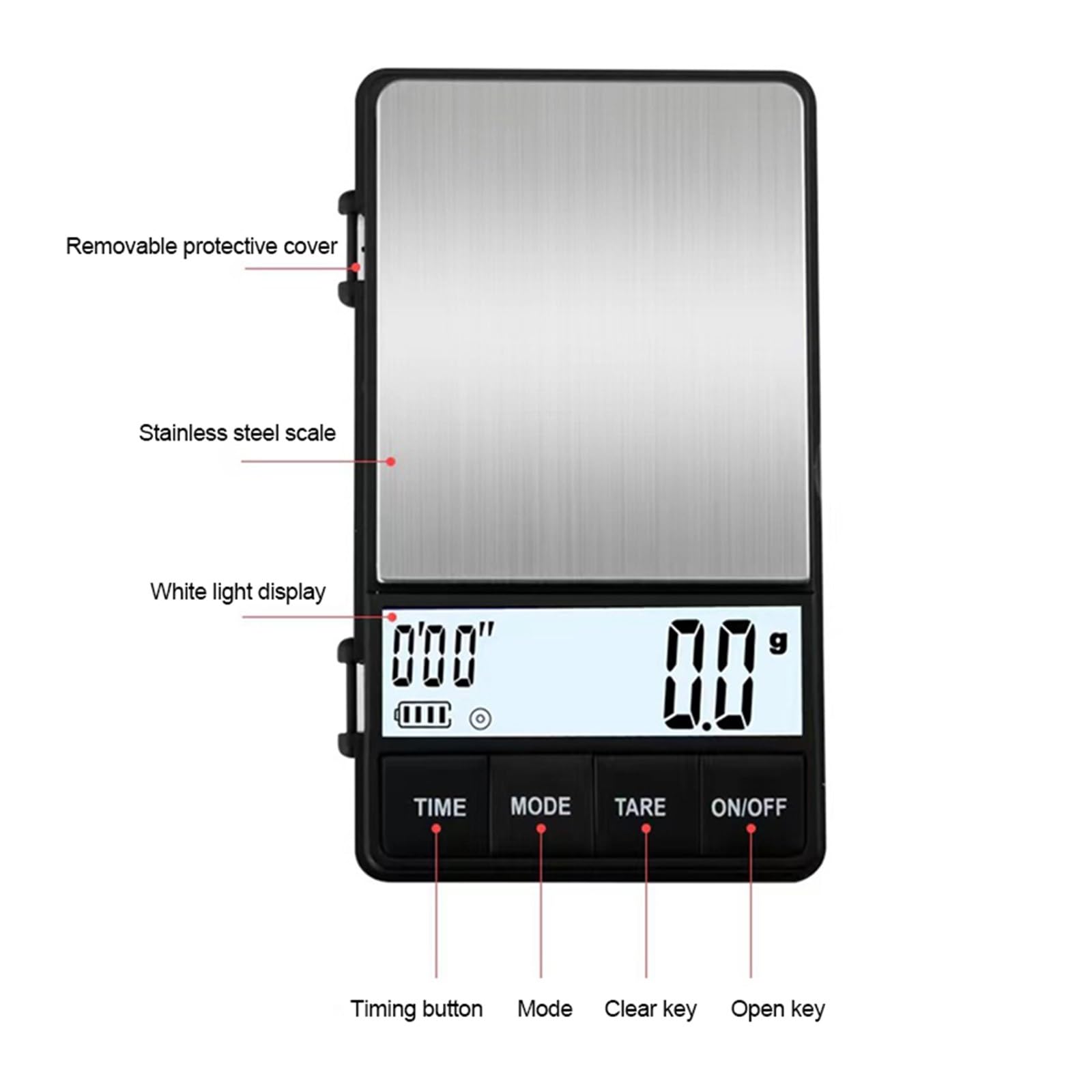 1000g/0.1g Mini waga do kawy ze stali nierdzewnej Elektroniczna waga z funkcją timera Kuchenna przenośna waga LCD cyfrowa do espresso(