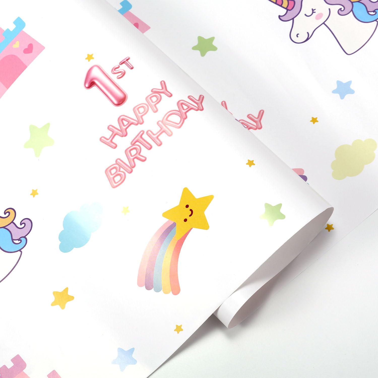 Photo 1 of 10 Sheets 1st Birthday Wrapping Paper for Girls, 27x16 Inch First Pink Happy Birthday Packaging Tissue Paper for Baby Shower Party Favors Gift Wrap (Style 2)