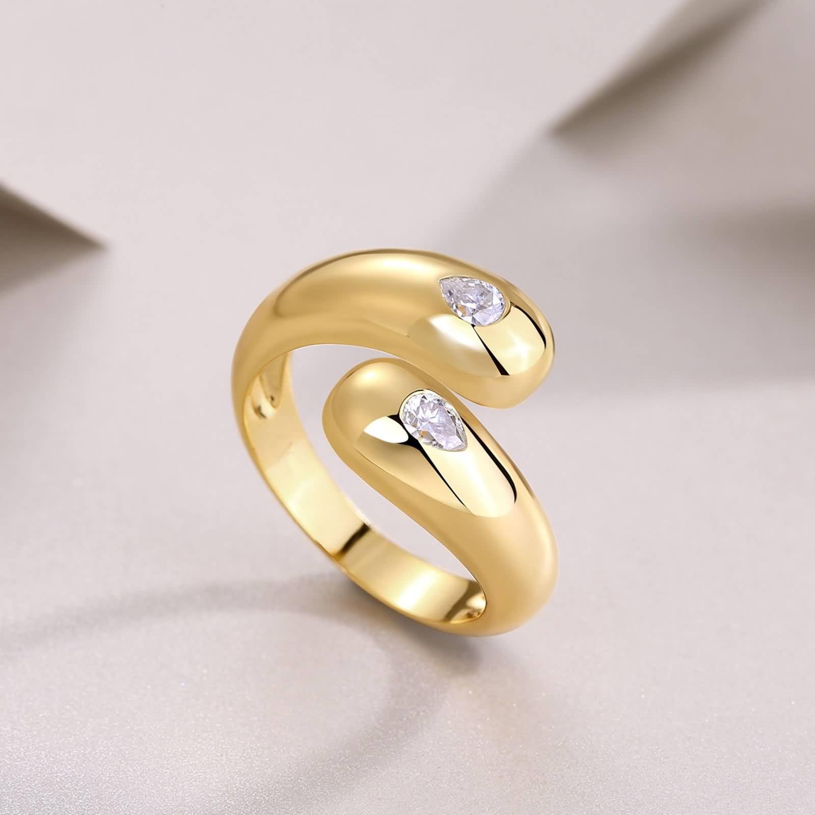 Anelli Donna Oro, Oro Giallo 9K/14K/18K Anello Aperto con moissanite a Forma di Pera da 3x4 mm