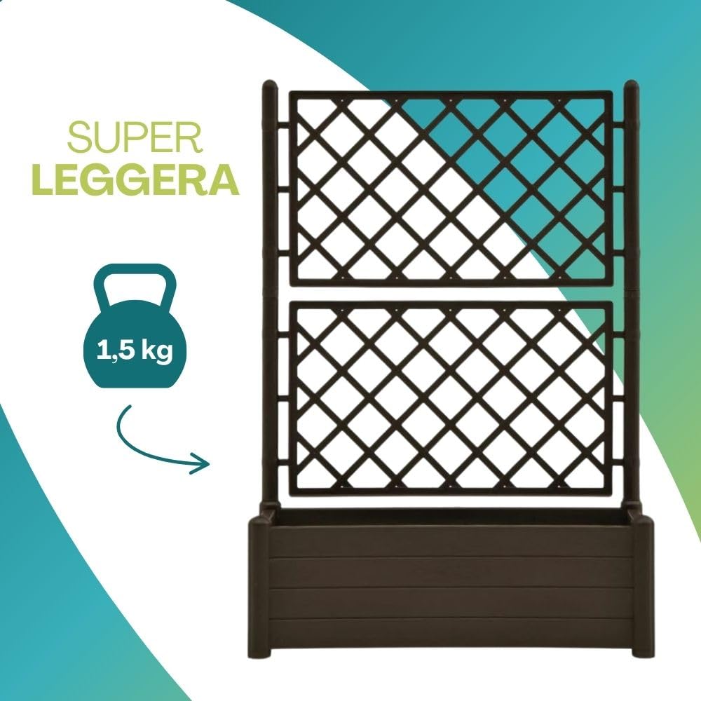 PALUPLUS Fioriera Rettangolare con Spalliera da Esterno, Misura 100x43x142 cm, Vaso in Plastica Resistente airaggi UV, Traliccio con Grigliato per Fiori e Rampicanti -036F (Marrone)