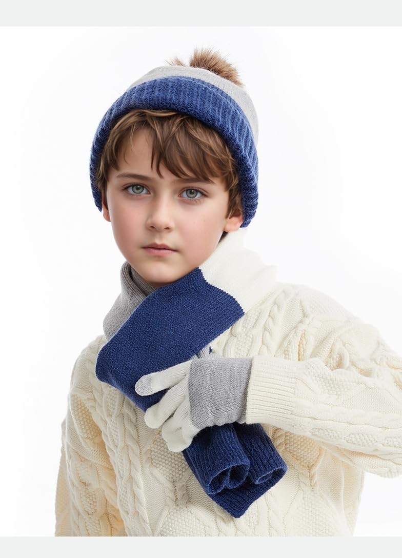 Mütze Schal Handschuhe Set Kinder mit Geschenkbox Winter Geschenkset für Mädchen Jungen Warme Thermo Strickmütze Beanie Cap