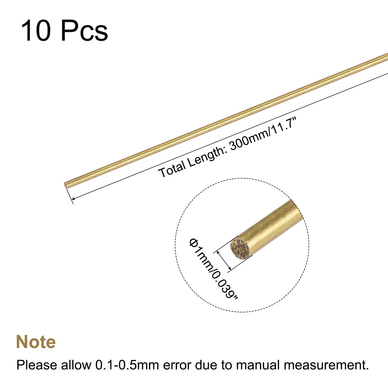 Sourcing Map 20 Varillas Latón 1x300mm - Barra Redonda Para Manualidades