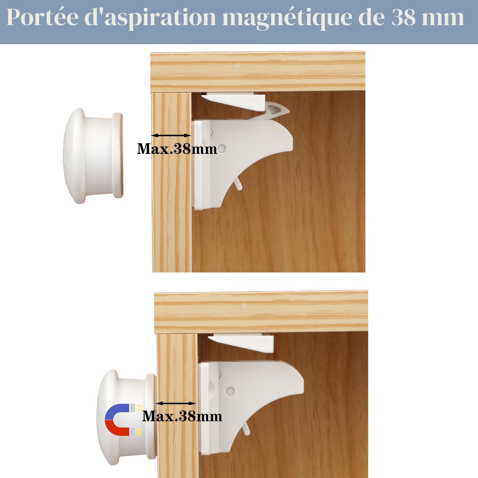 Serrure magnétique pour armoire de sécurité pour bébé, 20 serrures avec 4 clés, fermeture magnétique pour enfants, sécurité invisible pour armoires et tiroirs
