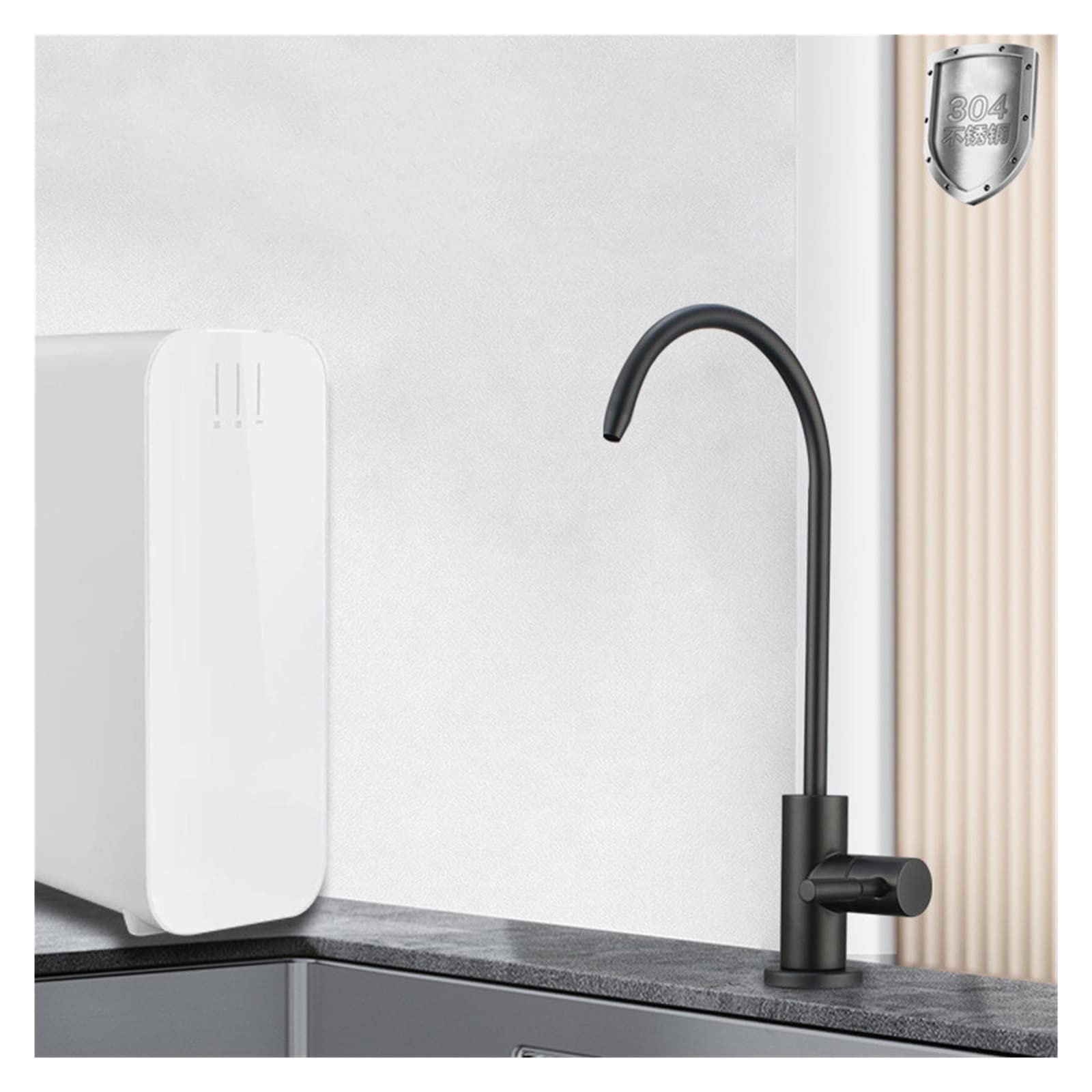 WDSOPK faucet Stainless Steel Sink Single Cooling Gold 1/4" Kitchen Direct Drinking Filter Reverse Osmosis Purifier Faucet (Nero A)