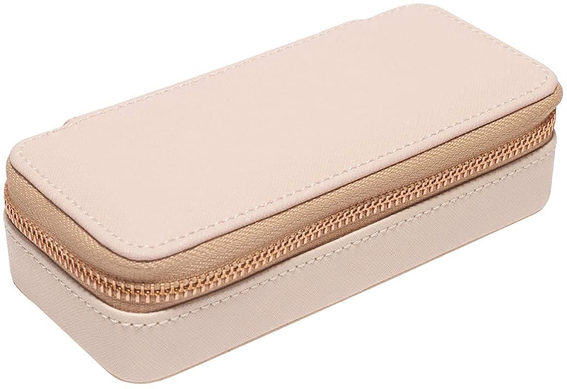Schmuckschatulle, mittlere Reise Schmuckschatulle, Schmuckschatulle Reise klein, Schmuckschatulle für Frauen, für Ringe, Ohrringe (Altblau) (Blush)