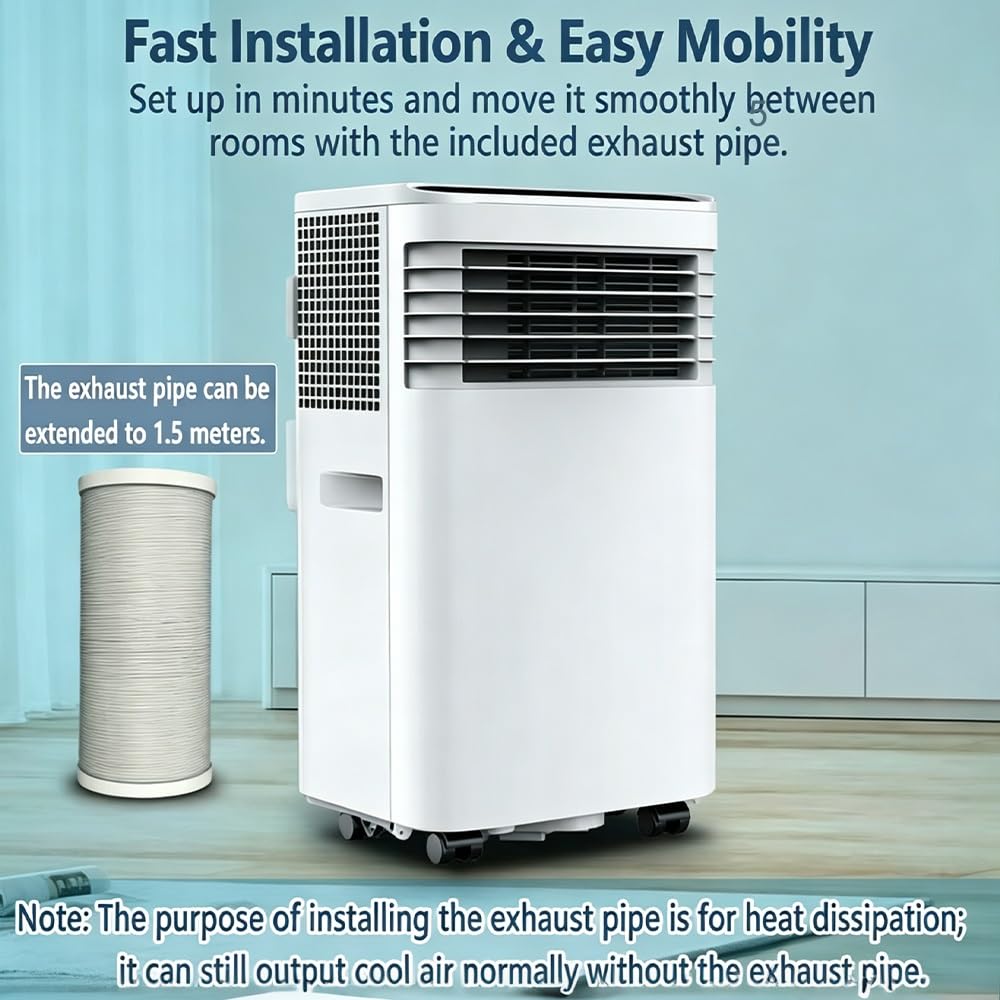 7000 BTU Portable AC, 3-w-1 wentylator chłodzący, Cichy mobilny klimatyzacja z pilotem, 24H Timer, zestaw okien do biura w sypialni do 350 stóp kwadratowych