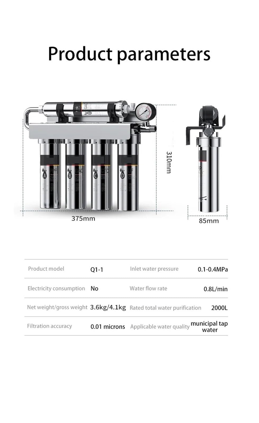 Umkehrosmoseanlage Der Stufe 5, Haushalts-Trinkwasser-Vorfilter, Küchenspüle, Edelstahl, Elektrisch, Silber Austausch unter der Spüle