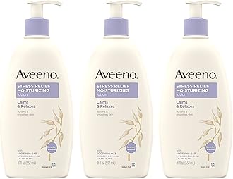 Aveeno Stress Relief Moisturizing Body Lotion with Lavender, Natural Oatmeal & Chamomile & Ylang-Ylang Essential Oils to Calm & Relax, Non-Greasy Daily Stress Relief Lotion, 3 x 18 fl. oz
