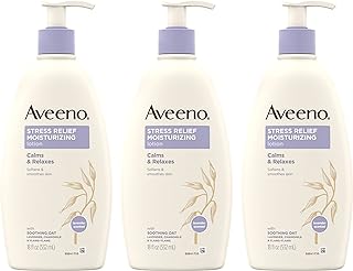 Aveeno Stress Relief Moisturizing Body Lotion with Lavender, Natural Oatmeal & Chamomile & Ylang-Ylang Essential Oils to Calm & Relax, Non-Greasy Daily Stress Relief Lotion, 3 x 18 fl. oz