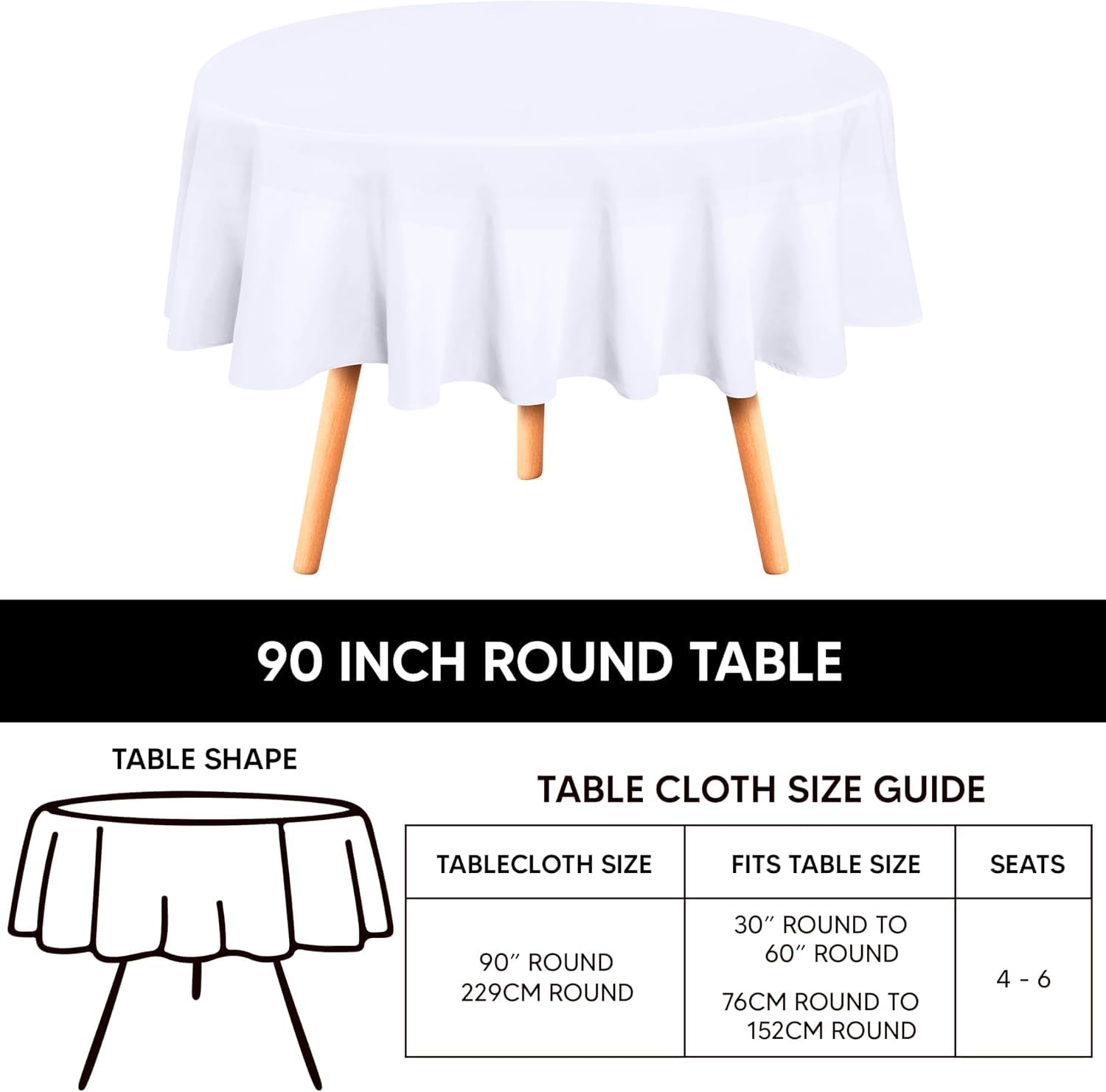 Mantel redondo blanco, paquete de 12 manteles redondos de 90 pulgadas para mesa redonda, lavable, mantel de tela para fiestas, restaurantes, banquetes de boda (blanco)