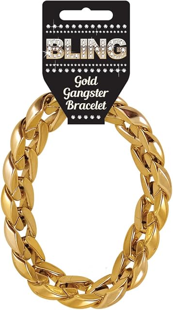 FNA Fashions Mens Gold Gangster Bracelet 31cm Accessory for 70s Bling Jewellery Fancy Dress (Gangster Bracelet)