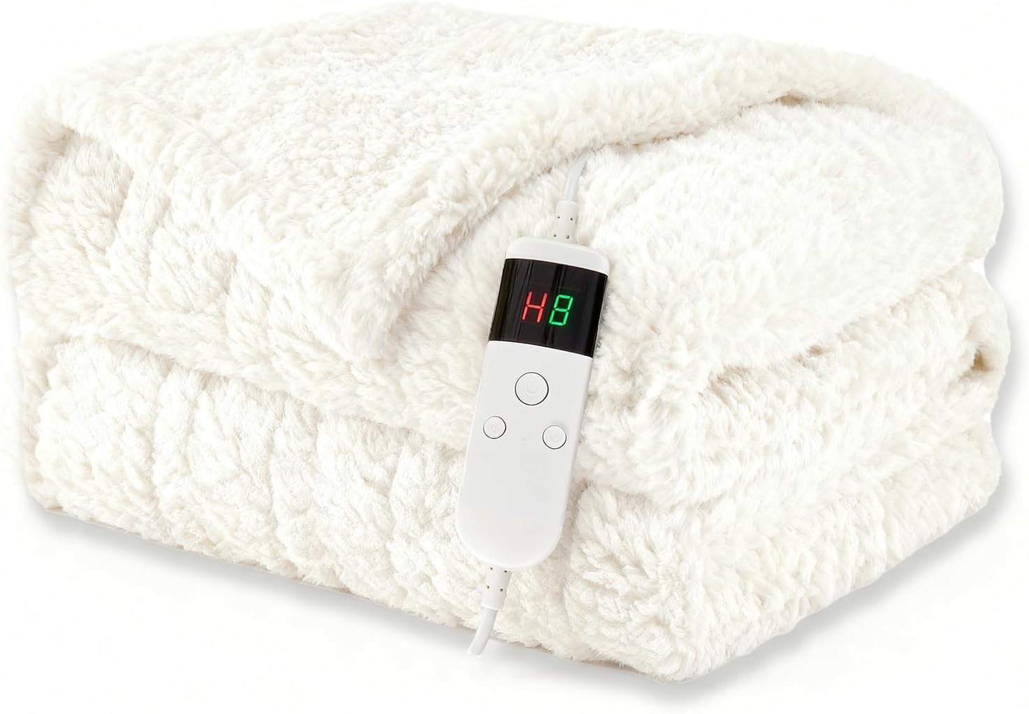 Heated Blanket Heated Throw, Electric Blanket 50"x60" Heating Blanket with 8 Hours Auto Off 10 Fast Heating Levels Machine Washable Sherpa Heated Blanket with Overheating Protection White Throw(50" x 60")