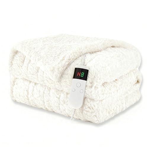 Heated Blanket Heated Throw, Electric Blanket 50"x60" Heating Blanket with 8 Hours Auto Off 10 Fast Heating Levels Machine Washable Sherpa Heated Blanket with Overheating Protection