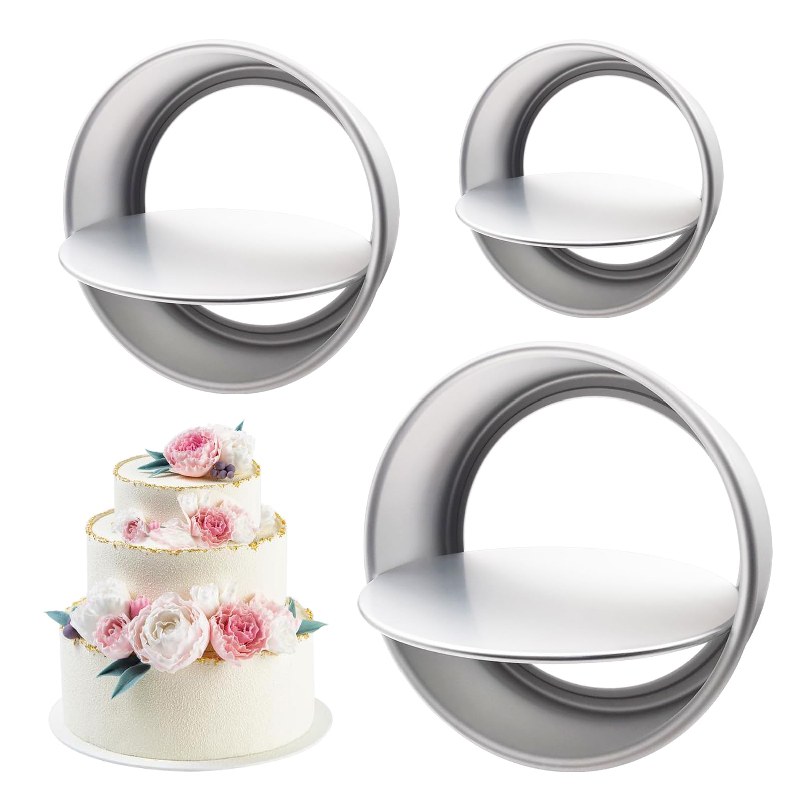 WBJKZJD Aluminum Round Cake Pans, 3pcs Nonstick Baking Pan with Removable Bottom 4/6/8 Inches Cheese Cake Mold Straight Edge for Wedding Birthday