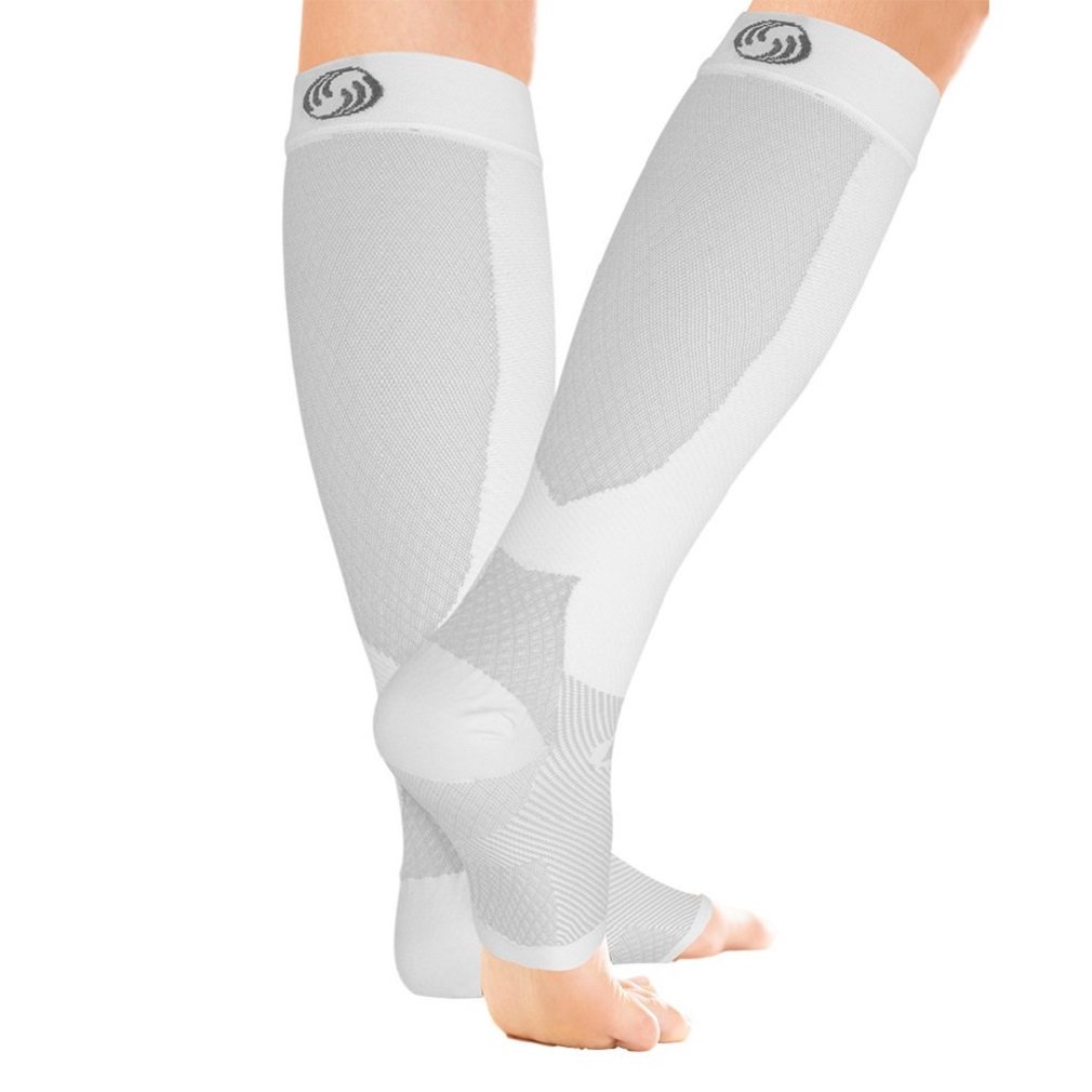 OrthoSleeveFS6+ 'Plus' All in One Foot & Calf Sleeve | White Size M| Exclusive 11 Zone Compression Technology® | Circulation Booster, Plantar Fasciitis, Heel Pain & Shin Splint Relief | 1 Pair