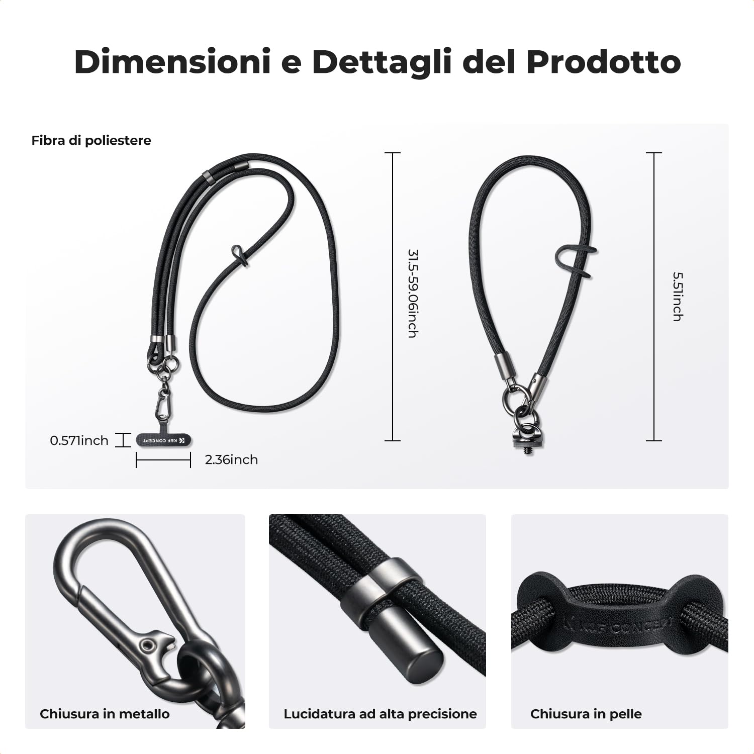K&F CONCEPT Cinturino Universale Telefono Con Vite da 1/4", Cinturino Regolabile Compatibile Con iPhone/DJI Osmo Pocket 3/Insta360/GoPro/Action Camera, Cordino Per Telefono a Tracolla Per Viaggi