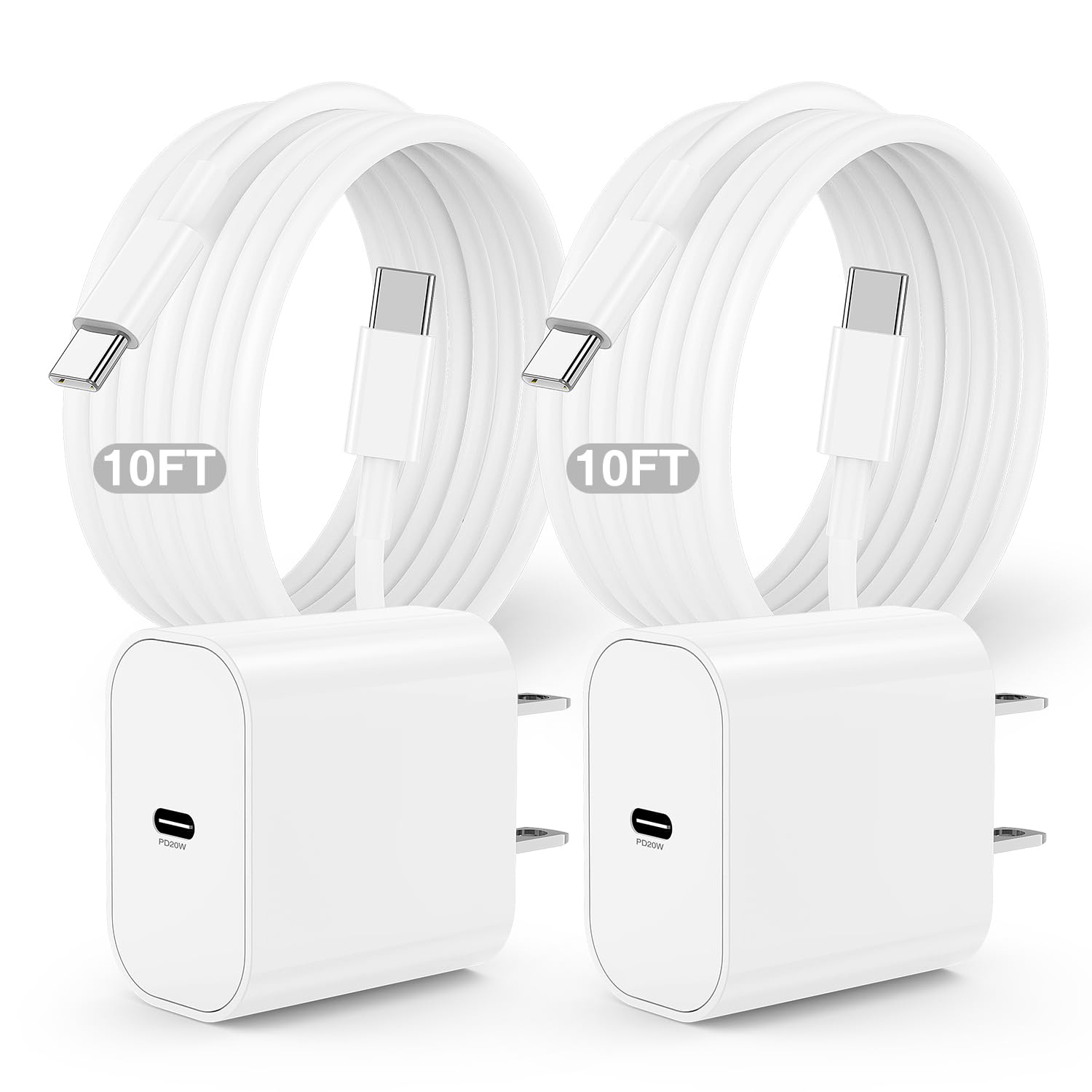 iPhone 16 15 Charger Block,20W USB C Fast Charging Plug/10ft Type C to C Cable Cord Long for Apple iPhone 16/16 Pro/15 Plus/15 Pro Max,iPad AirPods Max 2 (2024)/AirPod Pro 2nd Gen/4,Power Adapter Cube