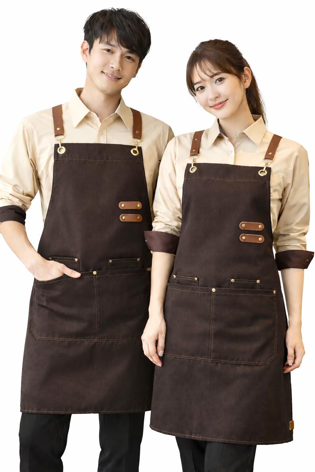 Ibex Unisex Chocolate Bib Apron 100% Cotton | Cross Back Strap Work Apron With Pockets | Kitchen, Cafe, Restaurant, Barista & Craft Apron