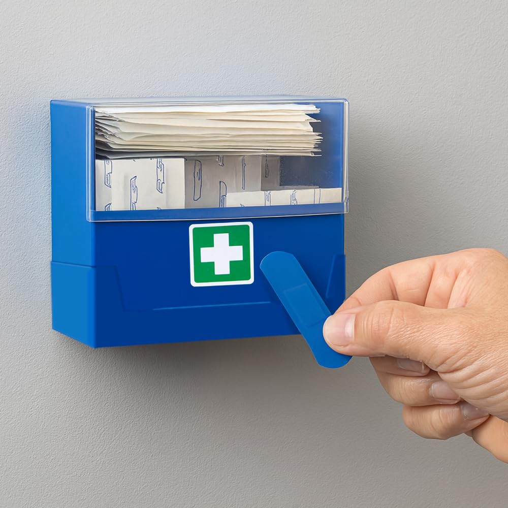 Medicalcorner24 Dispenser di Cerotti in Blu con 90 Cerotti in 4 Diverse Dimensioni