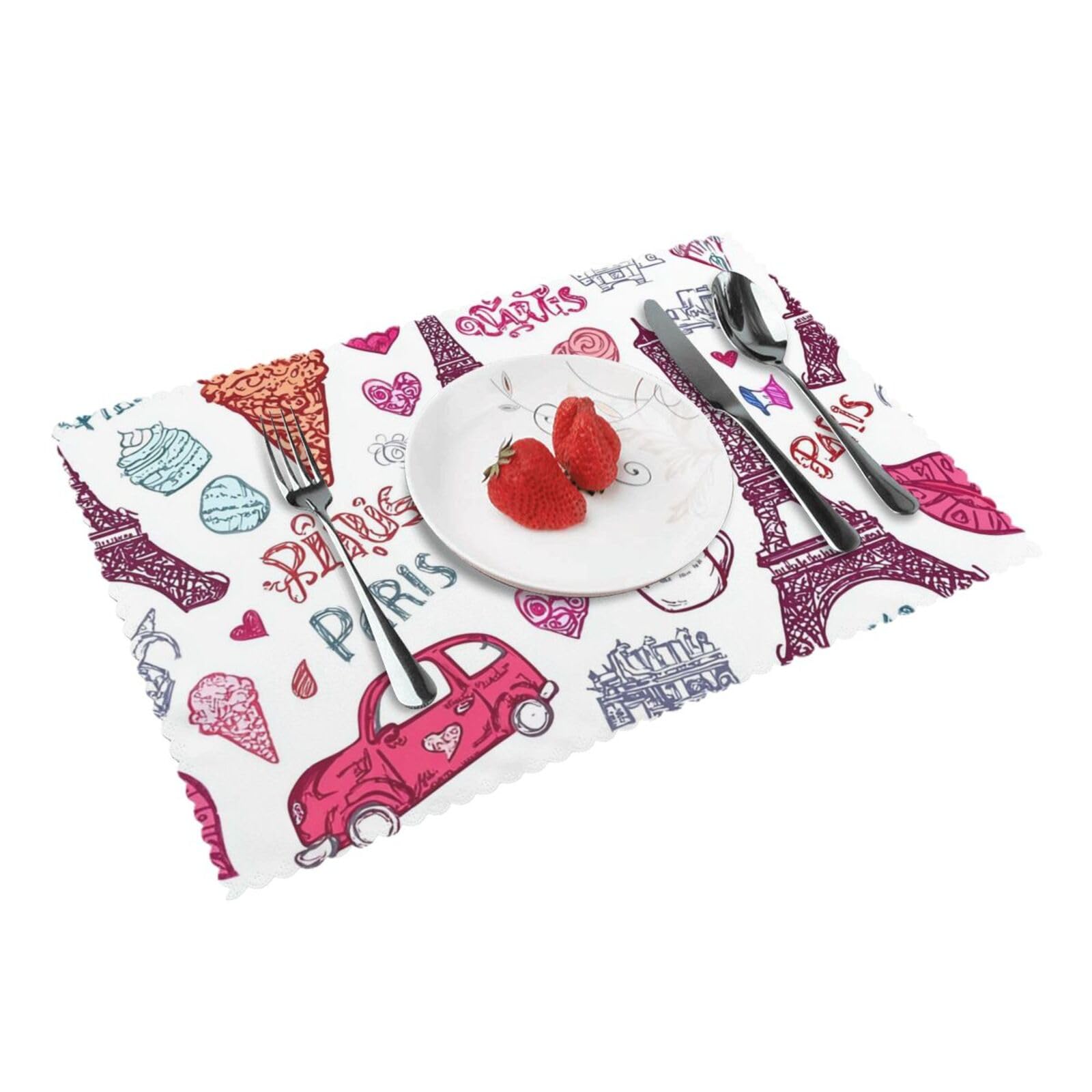 Placemats Set of 4 Heat Resistant Non-Slip Place Mats for Dining Table Paris Butterfly Eiffe Placemats Washable Woven Table Mats Wipeable Placemat for Kitchen Decoration 30 x 45 cm