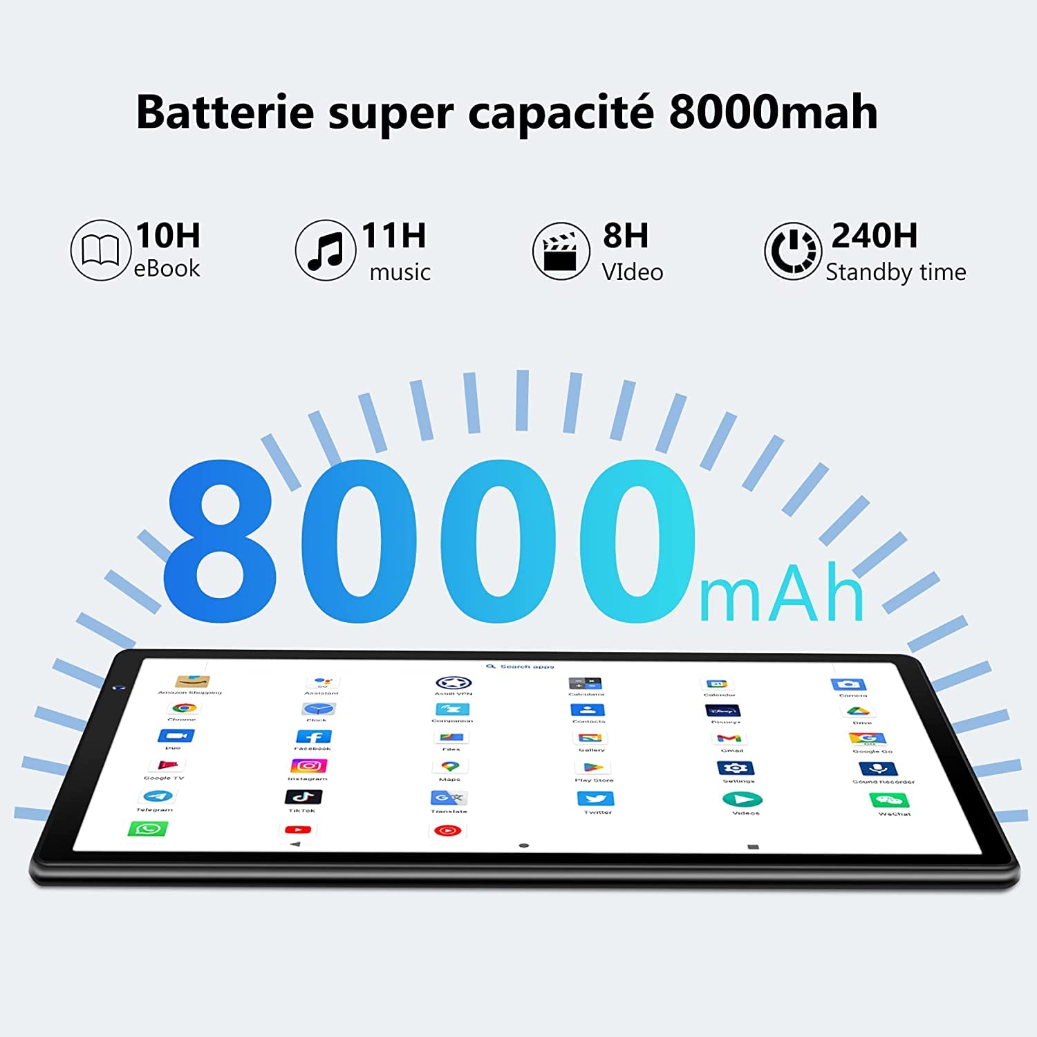 AOCWEI 10 Zoll Kinder X500 Kids Tablet, 14GB+128GB (512GB TF) Android 13 Tablet for Kind mit Kindgerechte Hülle, Octa-Core, 5GWIFI,5MP+8MP Kamera, Google GMS, 8000mAh Eva Schutzhülle-Blau