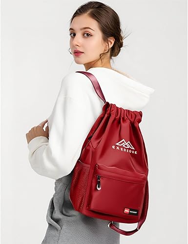 Miniatura 3 de Mochila con cordón para mujeres y hombres, bolsa de gimnasio deportiva resistente al agua, bolsa de playa a prueba de arena con bolsillos de malla