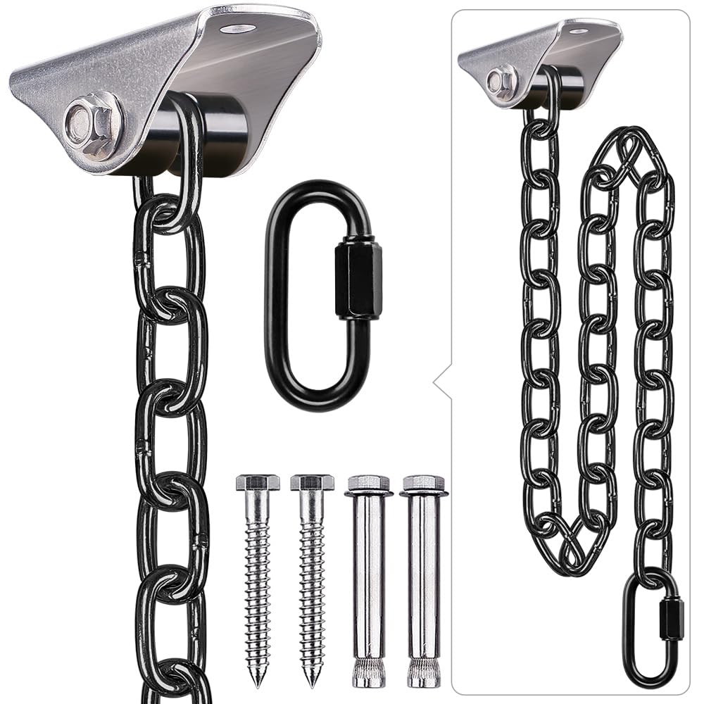 BeneLabel Swing Hanger, Heavy Duty Hammock Ceiling Hook Swivel Egg Chair Hanging Bracket Carabiner with 100cm Black Chain Hardware Set for Wood/Concrete Garden Chair Suspension Kit, 1000lbs