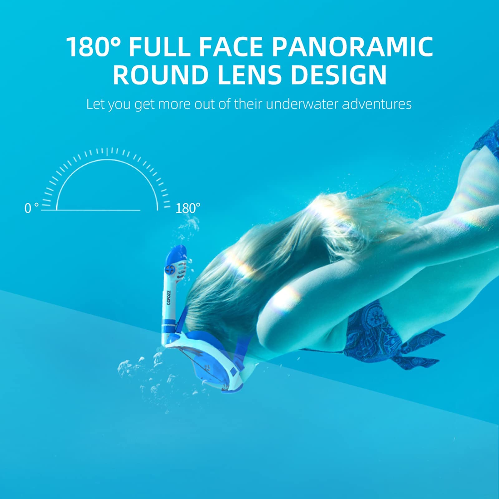 Maschera per Immersioni subacquee 180 ° Anti-Appannamento Anti-Perdita con Tubo Pieghevole e Supporto per Fotocamera per Adulti e Bambini Giovani per Snorkeling a Secco, Nuoto,L,L/XL