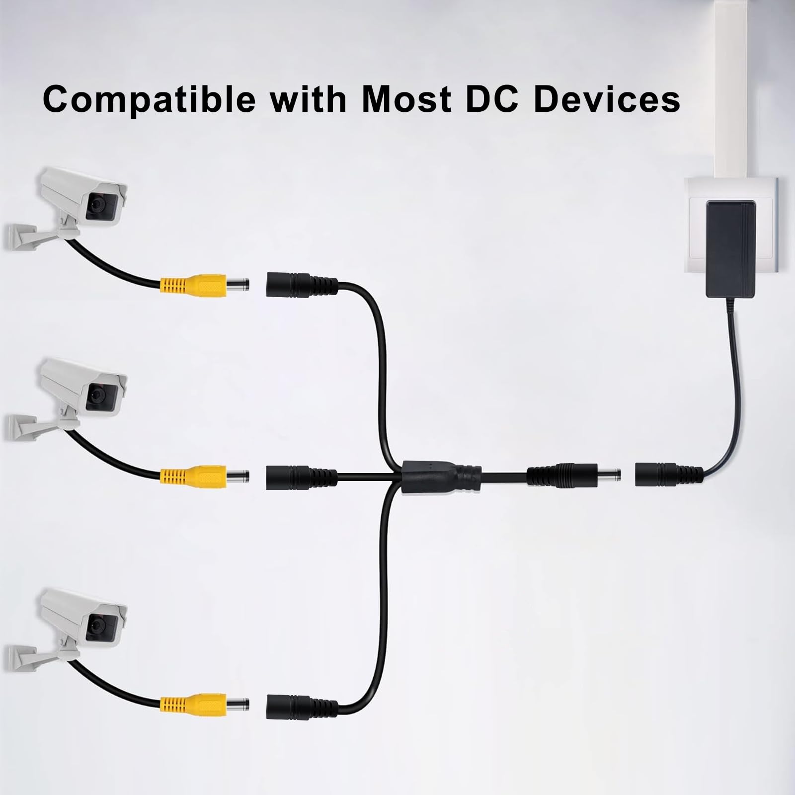 Rozgałęźnik Zasilania DC Typu Y Kabel, 5,5 x 2,1mm,1 Wtyk Męski do 3 Wtyków żeńskich,Przeznaczony do Urządzeń Monitorujących,Routerów,Laptopów itp. (1 Męskie na 3 żeńskie, 70 CM)