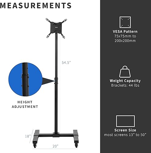 Miniatura 4 de VIVO - Soporte de TV de piso de altura ajustable, para pantallas planas de plasma, LCD o LED de 13 a 42 pulgadas Soporte de suelo portátil