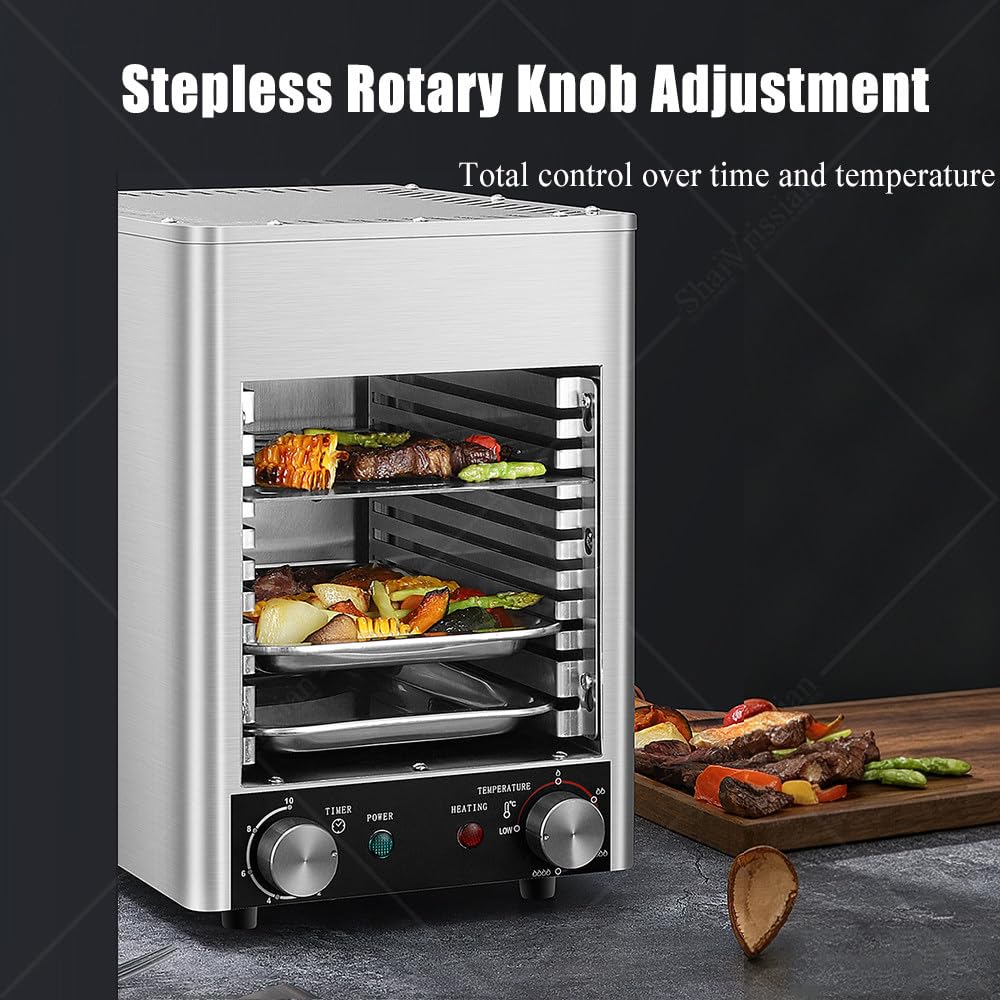 Asador Comercial con Precalentamiento Rápido 1700/3400 W 01 | 800℃,Acero Inoxidable,Calor Uniforme,Temporizador Ajustable,Para Restaurantes,Puestos De Comida,Pizza,Carne,Pescado