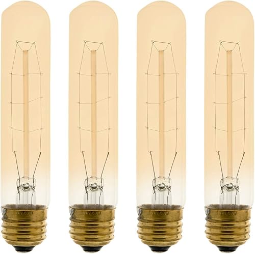Bombilla de filamento ámbar incandescente T9, tubo de radio, estilo Edison, 60 W, 200 lúmenes, base mediana E26, regulable (paquete de 4)