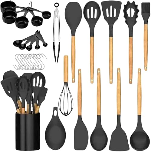 Miniatura 1 de Utensilios de cocina 33 piezas antiadherente de silicona (sin BPA) Set (negro)
