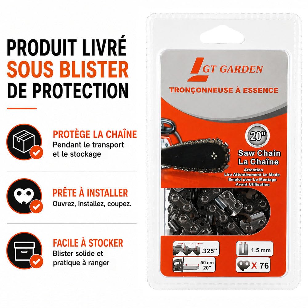 GT Garden Lot de 3 chaînes 76 maillons pour tronçonneuse