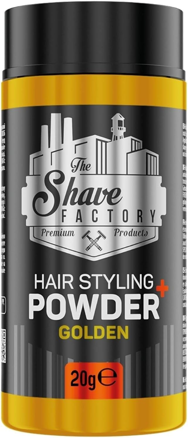 the shave factory Hair Styling Powder - Mattifying and Volumizing Powder, with comb types suitable for all areas of use, hair comb and powder wax (Comb 034 & Golden Styling Powder 20gr)