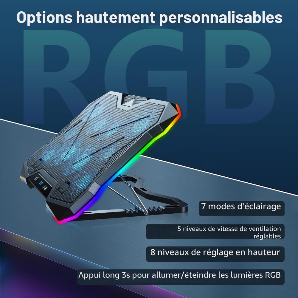 G-Story RGB Wind Refroidisseur PC Portable Ventilateur Ordinateur Portable 12-18" 10 Ventilateurs Silencieux 8 Hauteurs Réglables USB