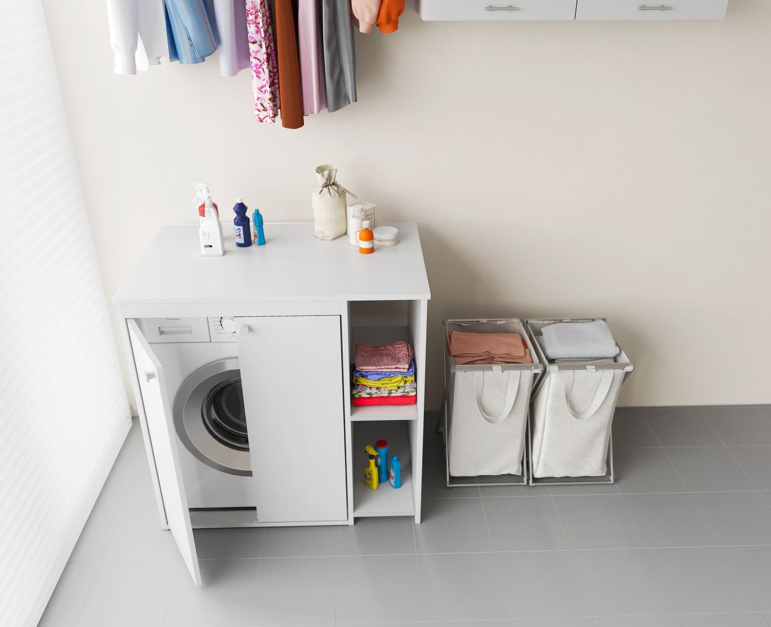 Bonussi Coprilavatrice da Esterno in PVC 95x60x94 cm 2 Ante con Ripiani Laterali Laundry Bianco