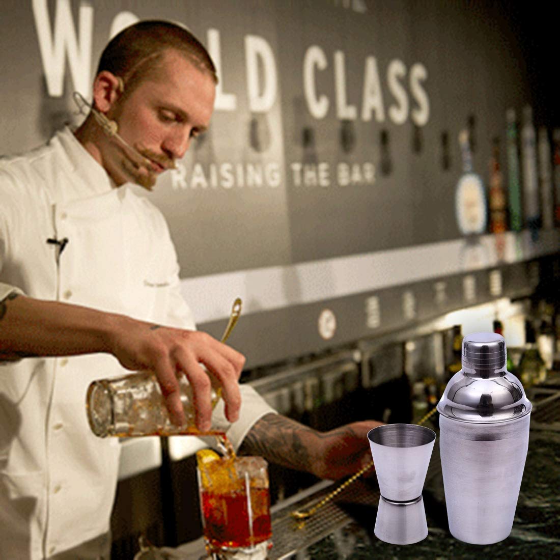 Gadgets de Cocina Kit de coctelera de Acero Inoxidable clásico 5 en 1, Capacidad: 550 ml (agitador Jigger colador Pipa de Hielo Pipa de agitador)