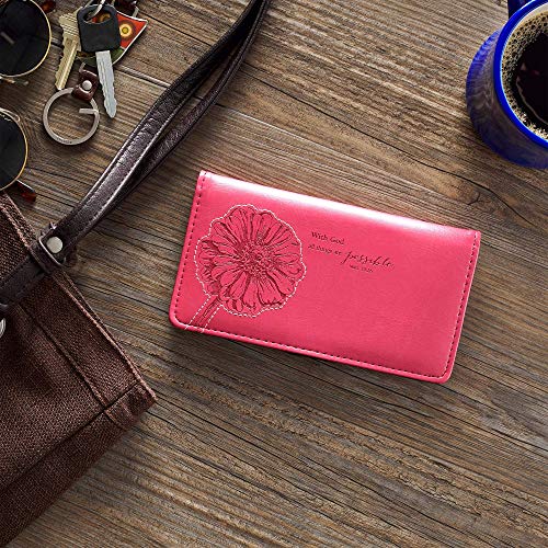 Checkbook Cover For Women & Men “All Things Are Possible” Christian Pink Wallet, Faux Leather Christian Checkbook Cover For Duplicate Checks & Credit Cards - Mathew 19:26 #TOP4