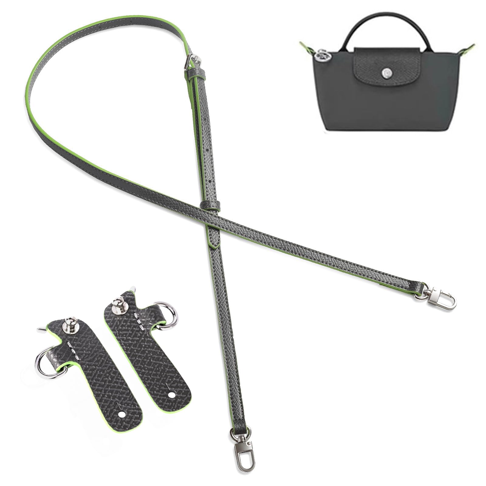 KOMHPS Purse Straps Replacement, Leather Handbag Crossbody Shoulder Strap Adjustable for Longchamp Bag Women(Gray)