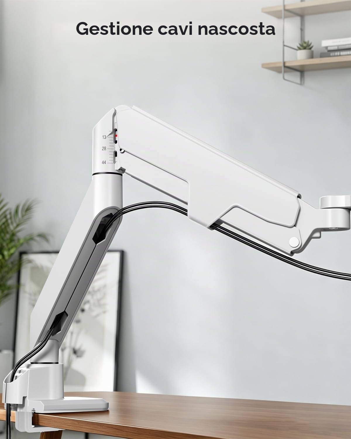 Supporto per monitor piatto e curvo da 17 – 49 pollici, robusto supporto per monitor a molla a gas regolabile in altezza con inclinazioni, maggiore capacità di carico di 2 – 20 kg,VESA White