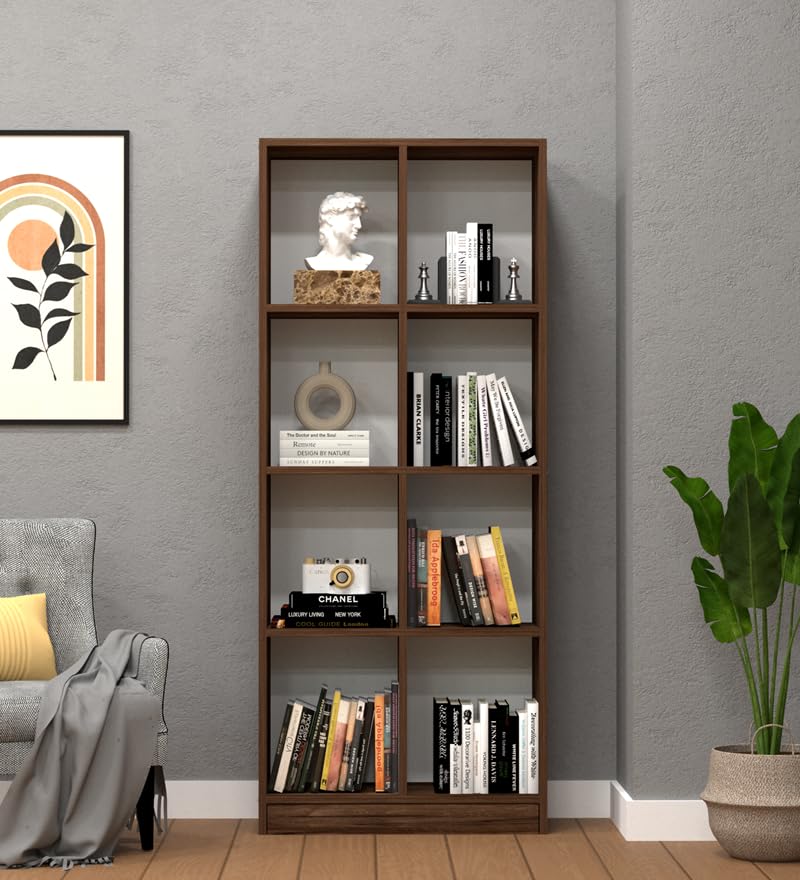Image of SPECIALITY PANELS Wooden Bookshelf with 8 Open Shelves, Brown, 176x73x35 cm, Carpenter Assembly Provided